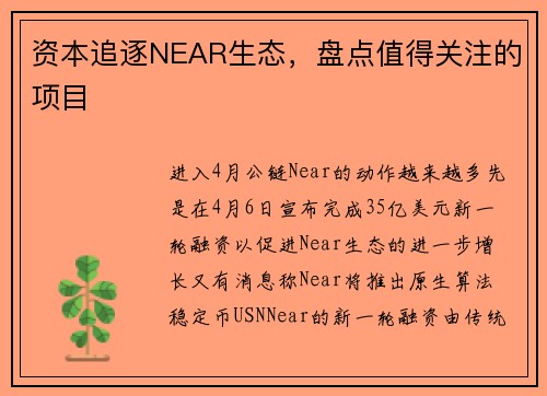 资本追逐NEAR生态，盘点值得关注的项目